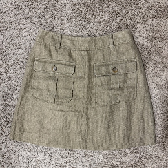 LOFT Linen Mini Skirt Patch Pockets Dark Beige size 6 Minimalist Casual Festival - Picture 1 of 10